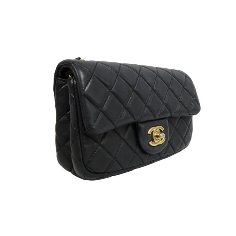 CHANEL Classic Flap CF Lambskin Shoulder Bag Black Gold-Tone Hardware Ball Clasp