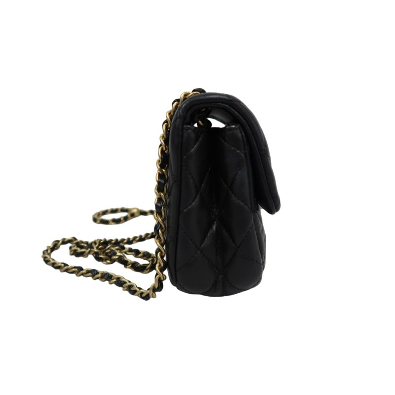 CHANEL Classic Flap CF Lambskin Shoulder Bag Black Gold-Tone Hardware Ball Clasp