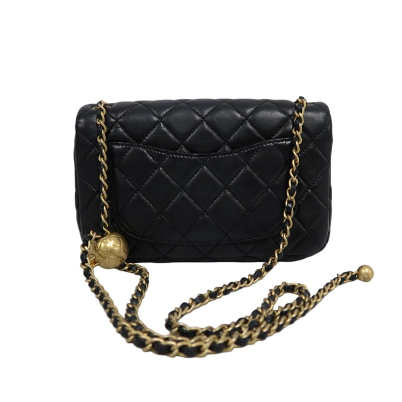 CHANEL Classic Flap CF Lambskin Shoulder Bag Black Gold-Tone Hardware Ball Clasp