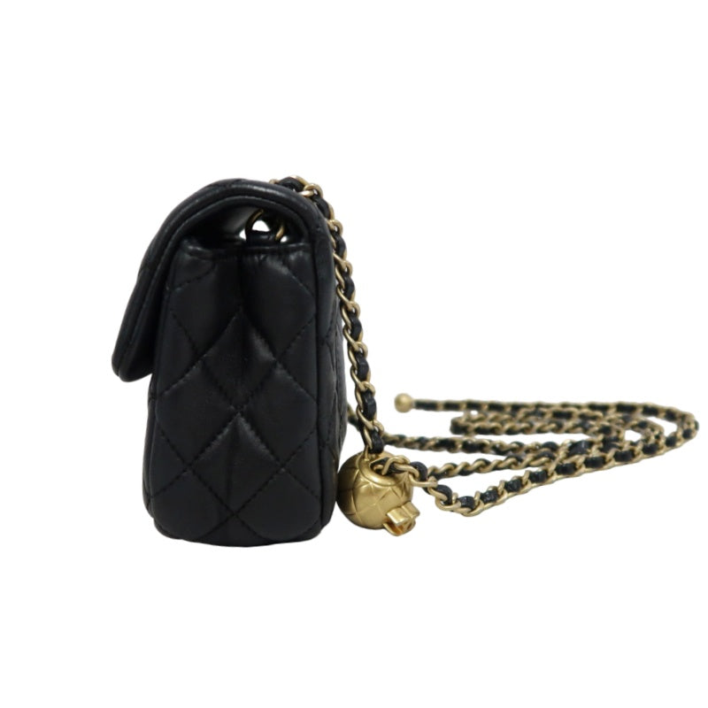 CHANEL Classic Flap CF Lambskin Shoulder Bag Black Gold-Tone Hardware Ball Clasp