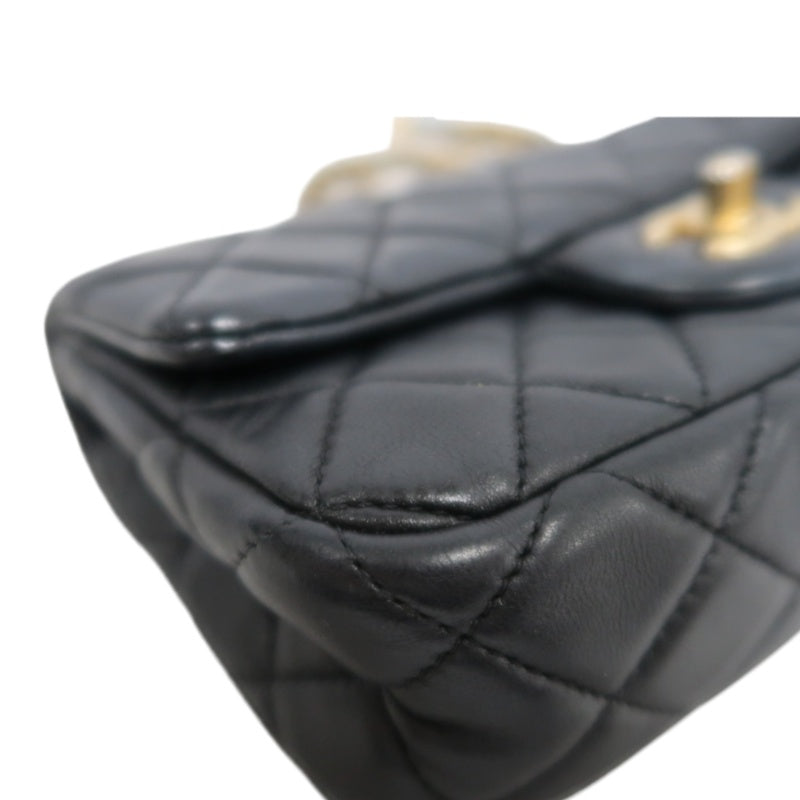 CHANEL Classic Flap CF Lambskin Shoulder Bag Black Gold-Tone Hardware Ball Clasp