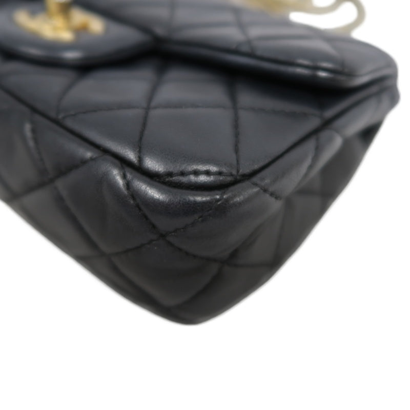 CHANEL Classic Flap CF Lambskin Shoulder Bag Black Gold-Tone Hardware Ball Clasp