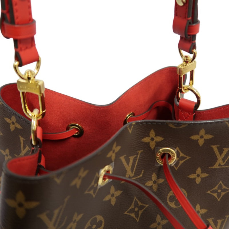 LOUIS VUITTON NeoNoé Monogram PVC Drawstring Bucket Shoulder Bag Brown Red