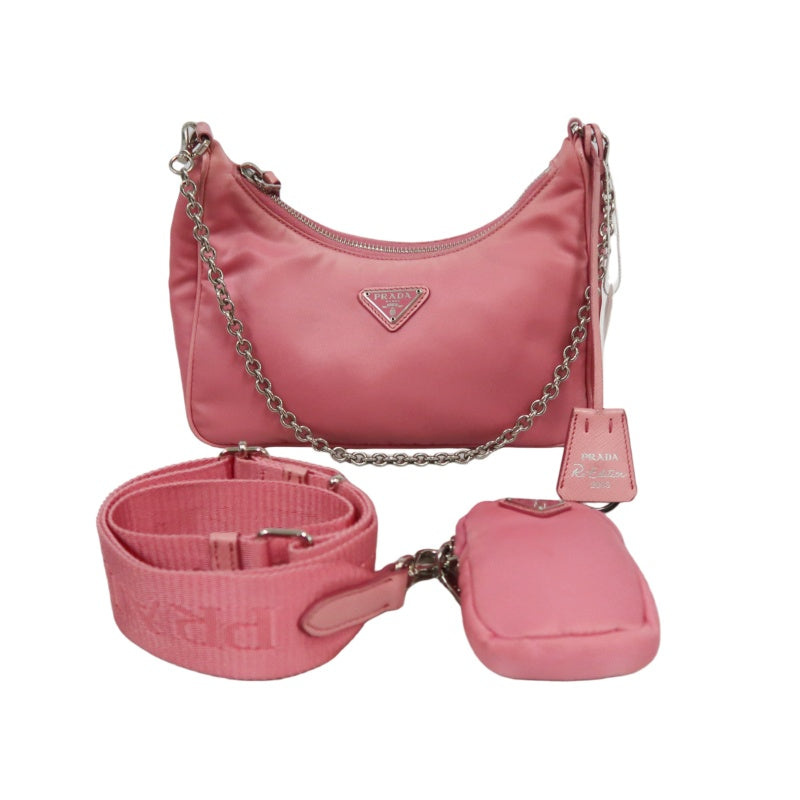 PRADA Nylon Shoulder Bag Pink with Pouch Silver-Tone Hardware