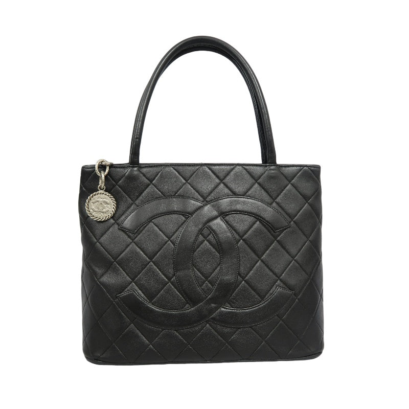 CHANEL Medallion Tote Caviar Leather Tote Bag Black
