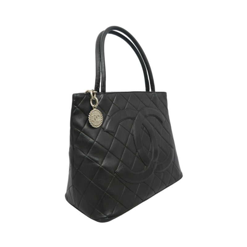 CHANEL Medallion Tote Caviar Leather Tote Bag Black