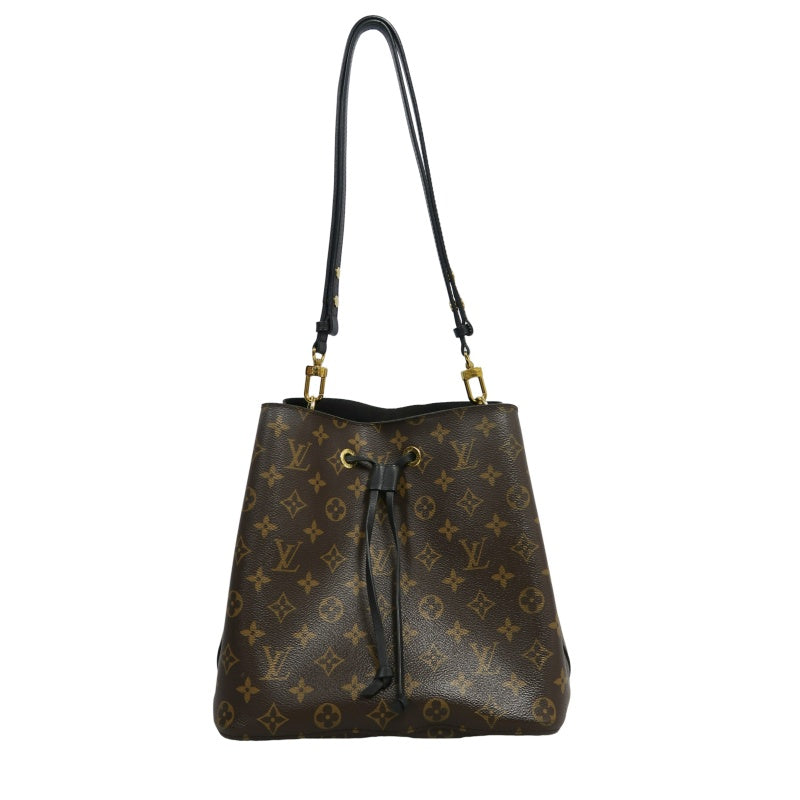 LOUIS VUITTON NeoNoe Monogram PVC Drawstring Bucket Shoulder Bag Brown/Black Gold-Tone Hardware