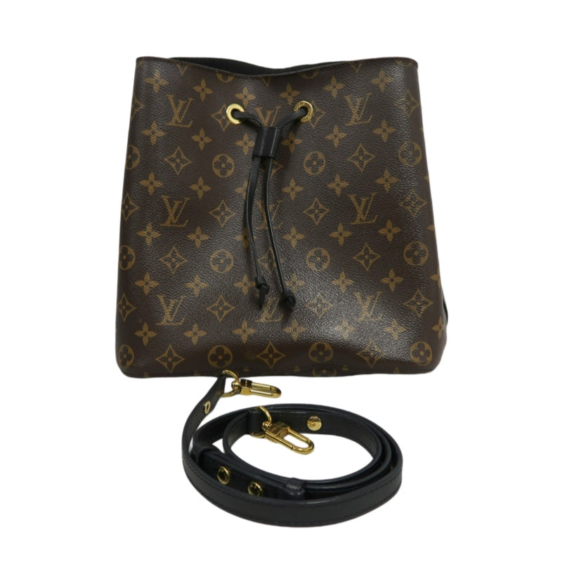LOUIS VUITTON NeoNoe Monogram PVC Drawstring Bucket Shoulder Bag Brown/Black Gold-Tone Hardware