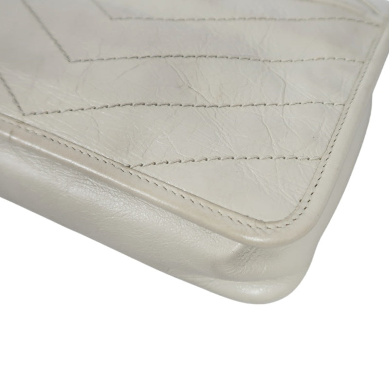 YVES SAINT LAURENT NIKI Leather Shoulder Bag White Dark Silver-Tone Hardware