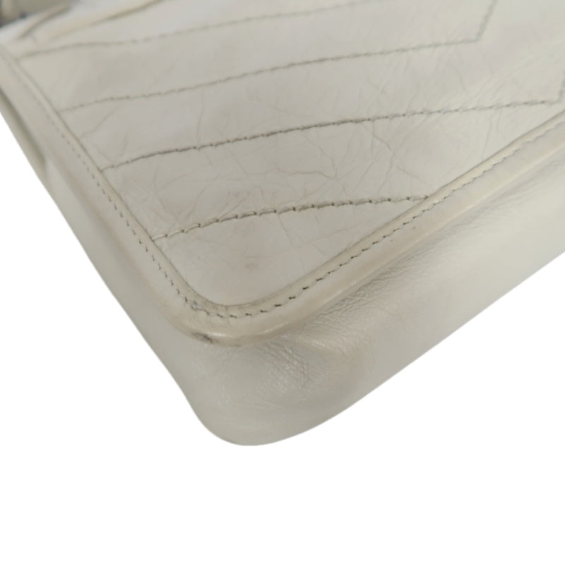YVES SAINT LAURENT NIKI Leather Shoulder Bag White Dark Silver-Tone Hardware