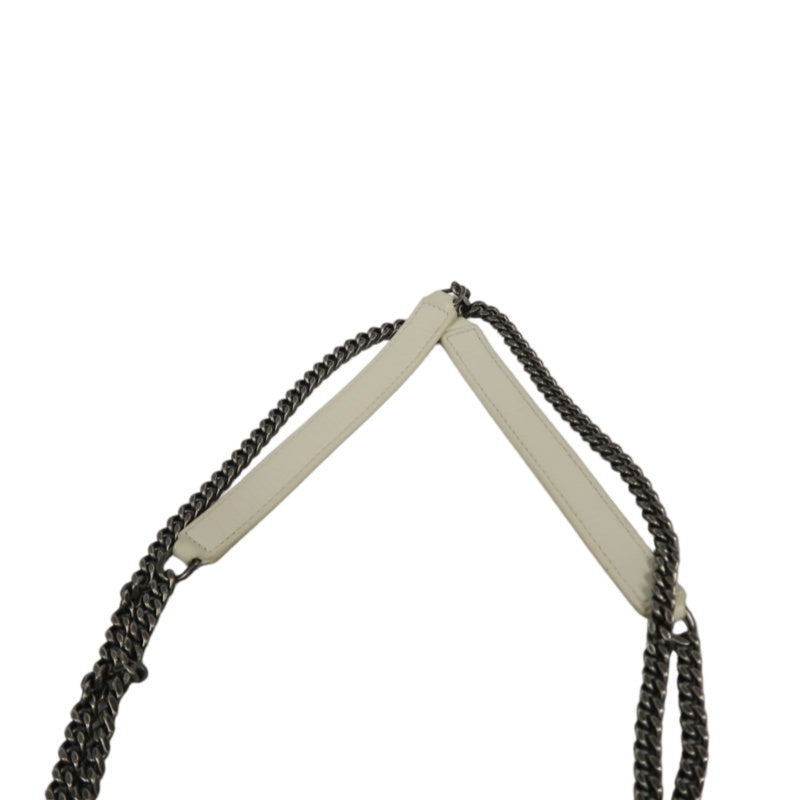 YVES SAINT LAURENT NIKI Leather Shoulder Bag White Dark Silver-Tone Hardware