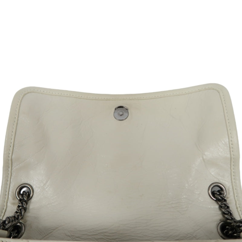 YVES SAINT LAURENT NIKI Leather Shoulder Bag White Dark Silver-Tone Hardware