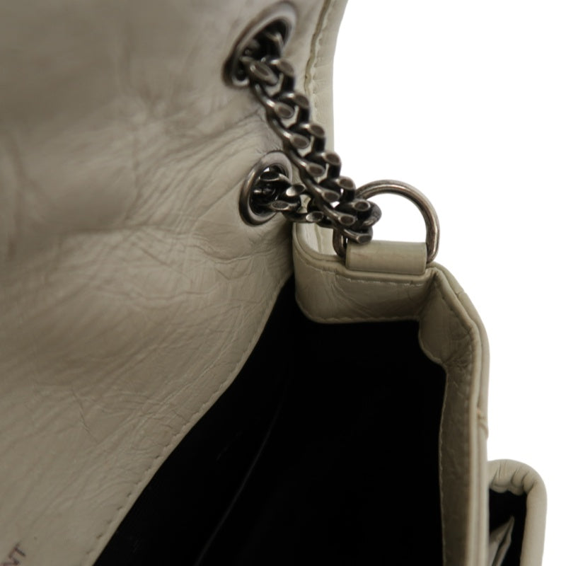YVES SAINT LAURENT NIKI Leather Shoulder Bag White Dark Silver-Tone Hardware