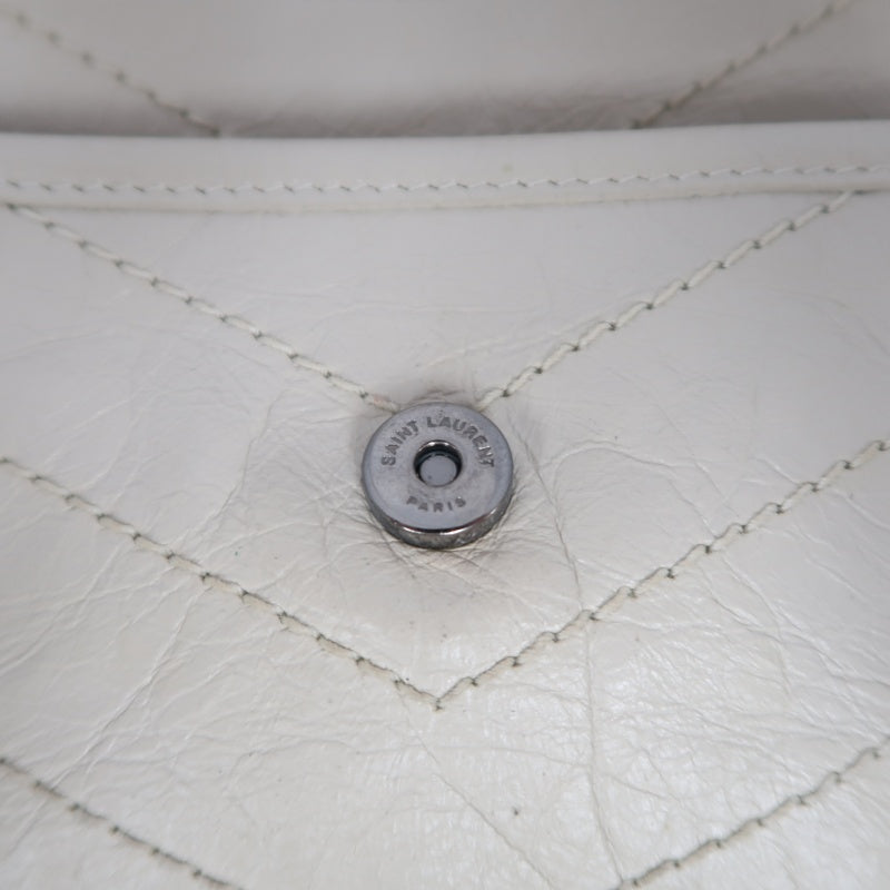 YVES SAINT LAURENT NIKI Leather Shoulder Bag White Dark Silver-Tone Hardware