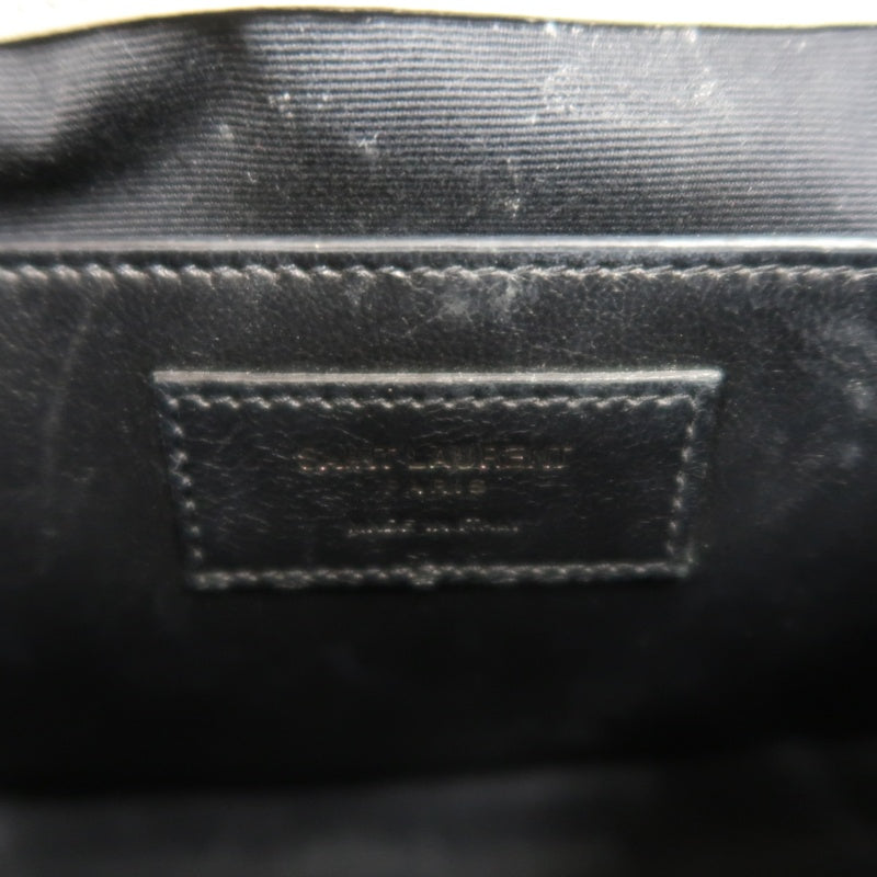 YVES SAINT LAURENT NIKI Leather Shoulder Bag White Dark Silver-Tone Hardware