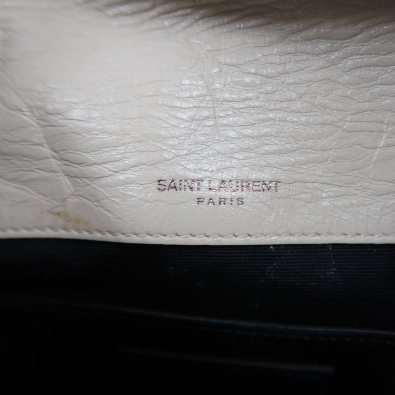 YVES SAINT LAURENT NIKI Leather Shoulder Bag White Dark Silver-Tone Hardware