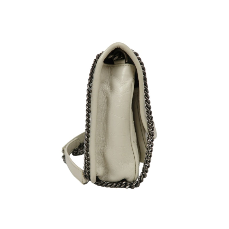 YVES SAINT LAURENT NIKI Leather Shoulder Bag White Dark Silver-Tone Hardware