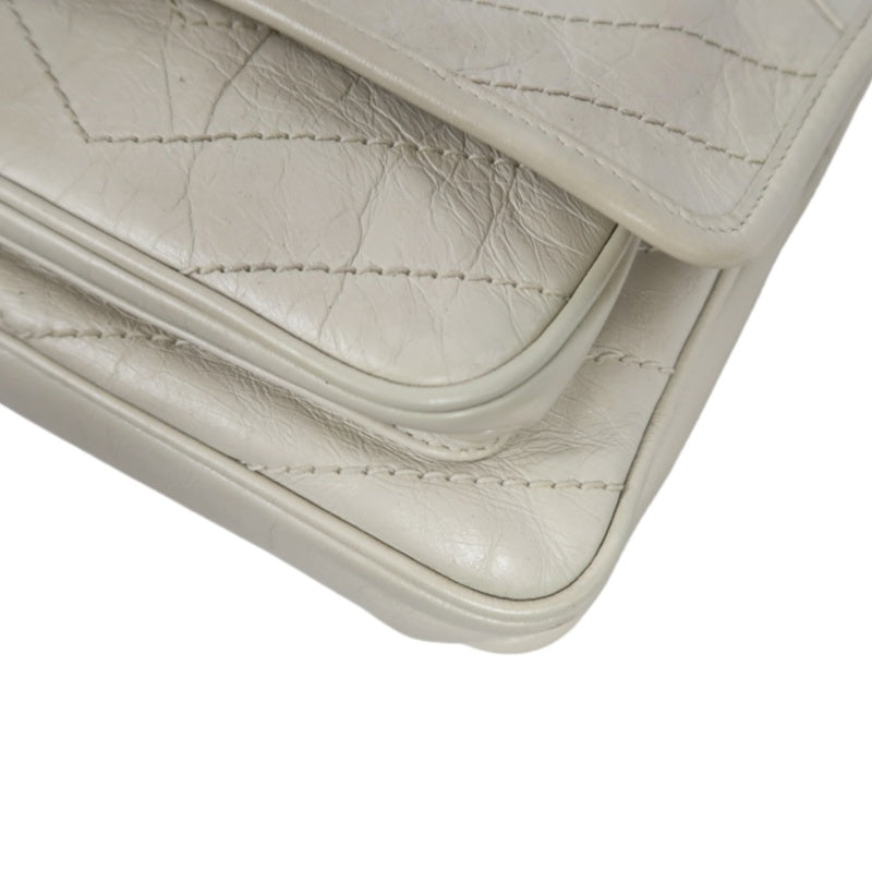 YVES SAINT LAURENT NIKI Leather Shoulder Bag White Dark Silver-Tone Hardware