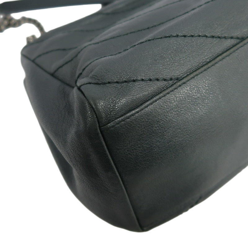 YVES SAINT LAURENT NIKI Leather Shoulder Bag Green Dark Silver-Tone Hardware