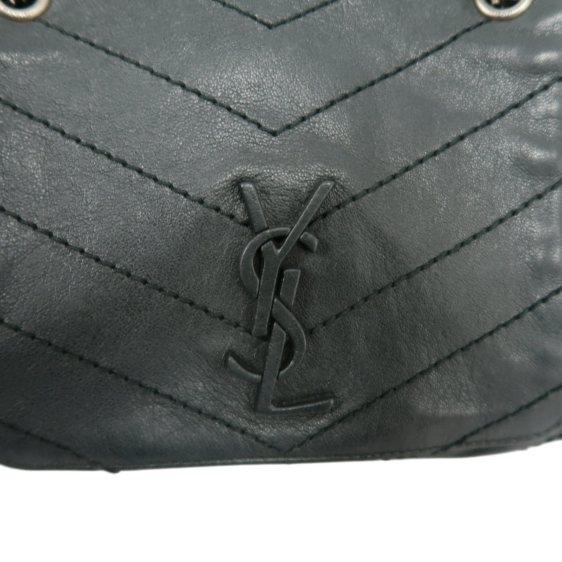 YVES SAINT LAURENT NIKI Leather Shoulder Bag Green Dark Silver-Tone Hardware