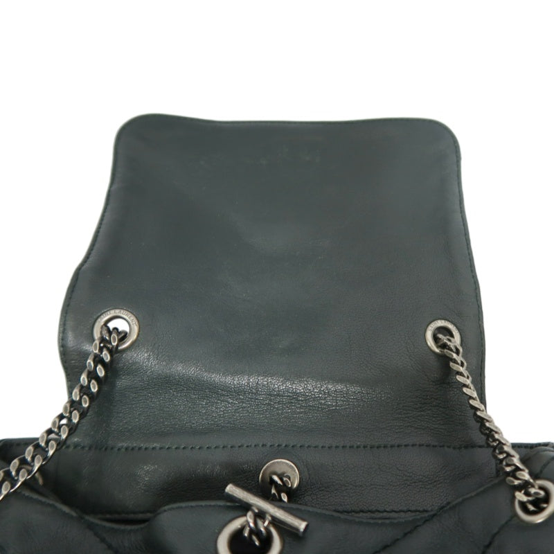 YVES SAINT LAURENT NIKI Leather Shoulder Bag Green Dark Silver-Tone Hardware