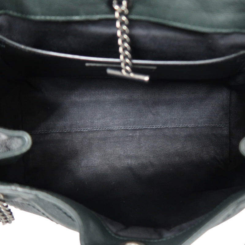 YVES SAINT LAURENT NIKI Leather Shoulder Bag Green Dark Silver-Tone Hardware