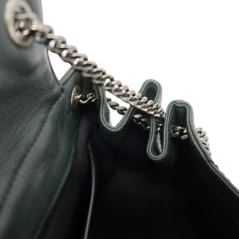 YVES SAINT LAURENT NIKI Leather Shoulder Bag Green Dark Silver-Tone Hardware