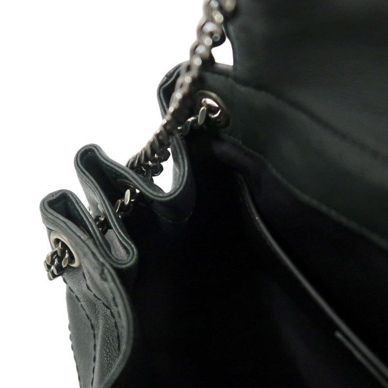 YVES SAINT LAURENT NIKI Leather Shoulder Bag Green Dark Silver-Tone Hardware