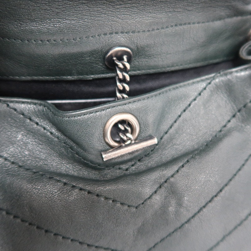 YVES SAINT LAURENT NIKI Leather Shoulder Bag Green Dark Silver-Tone Hardware
