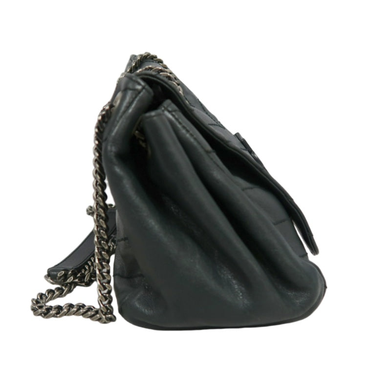YVES SAINT LAURENT NIKI Leather Shoulder Bag Green Dark Silver-Tone Hardware
