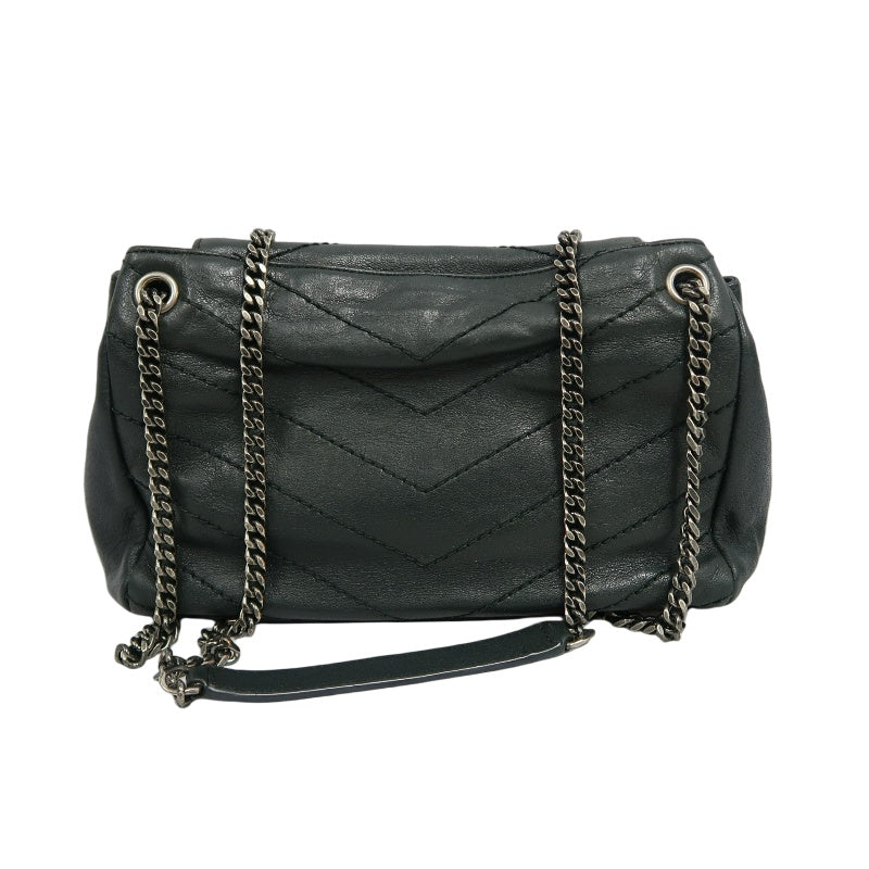 YVES SAINT LAURENT NIKI Leather Shoulder Bag Green Dark Silver-Tone Hardware