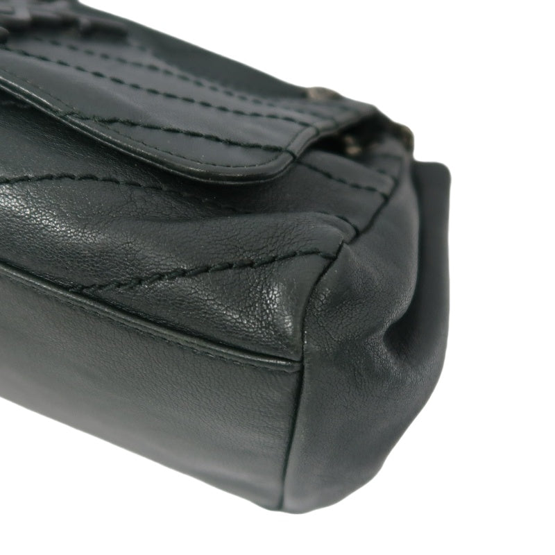 YVES SAINT LAURENT NIKI Leather Shoulder Bag Green Dark Silver-Tone Hardware