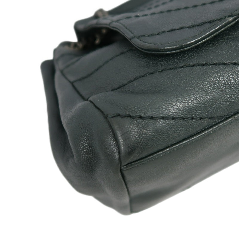 YVES SAINT LAURENT NIKI Leather Shoulder Bag Green Dark Silver-Tone Hardware