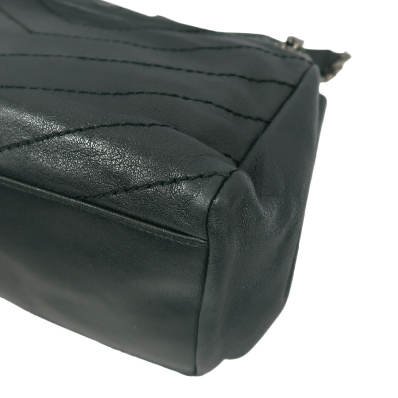 YVES SAINT LAURENT NIKI Leather Shoulder Bag Green Dark Silver-Tone Hardware