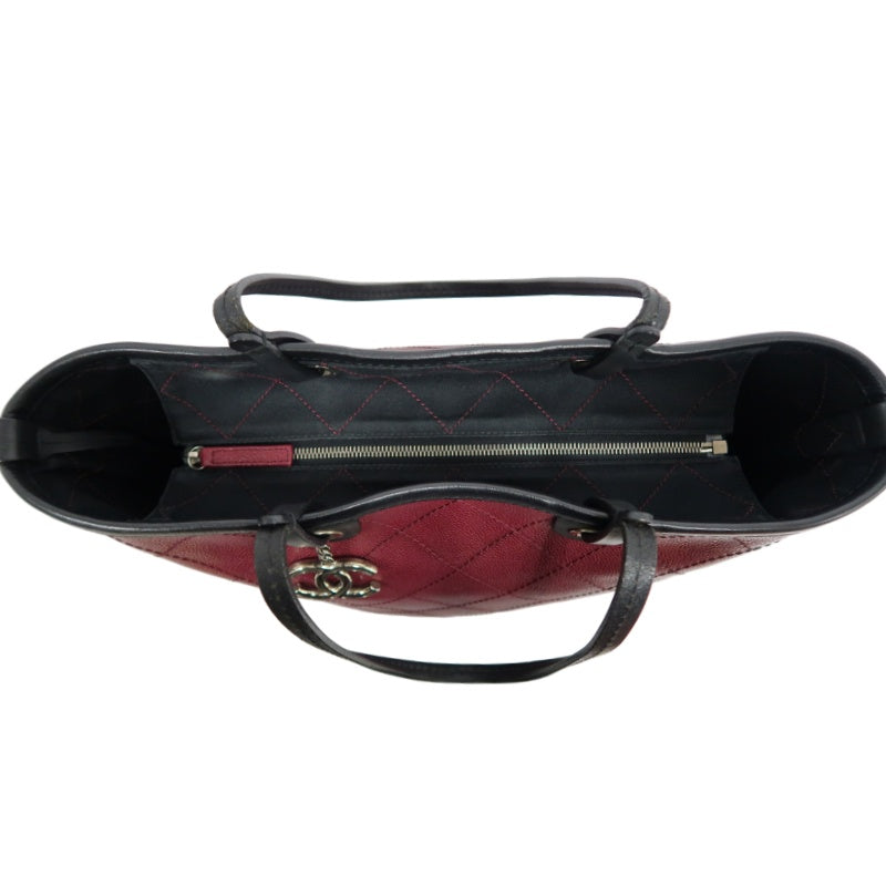 CHANEL Wild Stitch Caviar Leather Tote Bag Red Dark Silver-Tone Hardware
