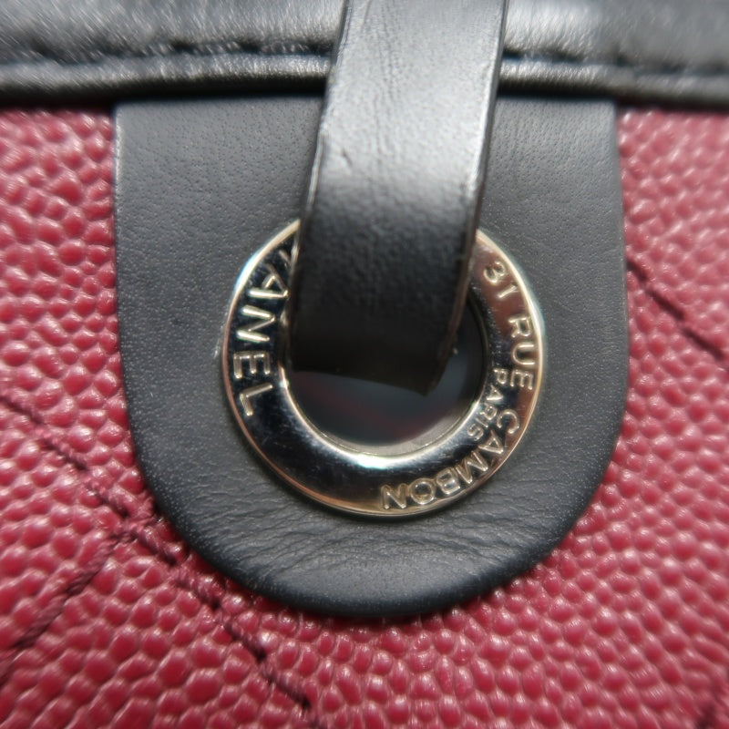 CHANEL Wild Stitch Caviar Leather Tote Bag Red Dark Silver-Tone Hardware