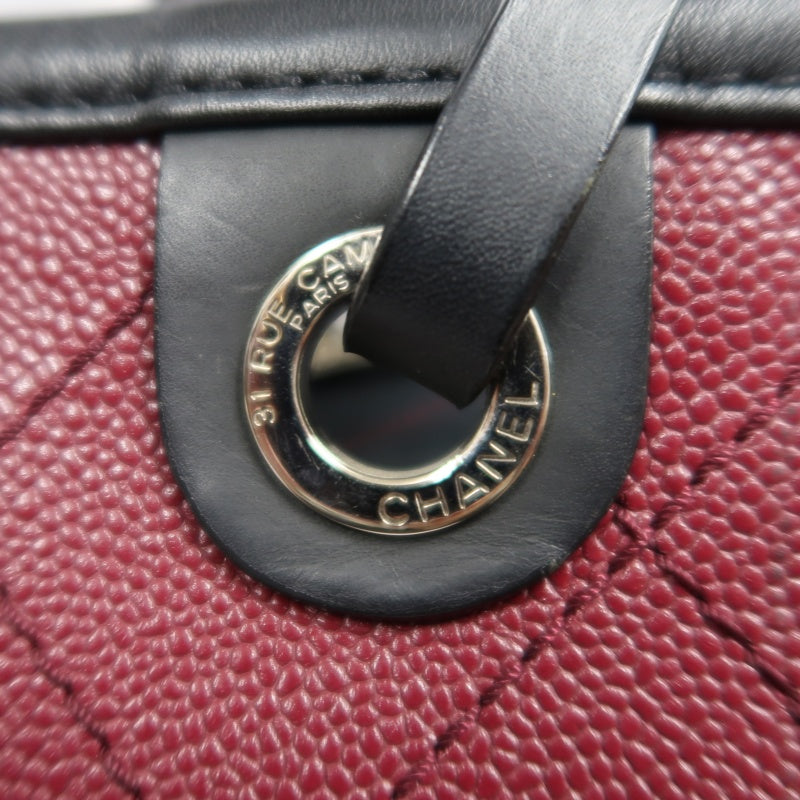 CHANEL Wild Stitch Caviar Leather Tote Bag Red Dark Silver-Tone Hardware