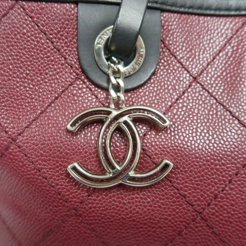 CHANEL Wild Stitch Caviar Leather Tote Bag Red Dark Silver-Tone Hardware