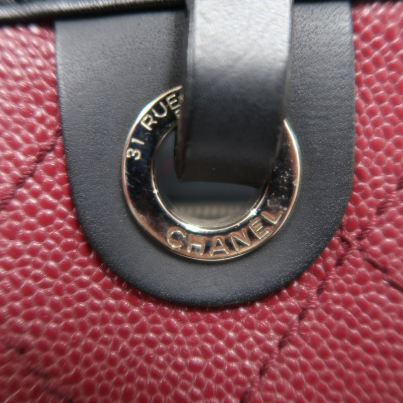 CHANEL Wild Stitch Caviar Leather Tote Bag Red Dark Silver-Tone Hardware