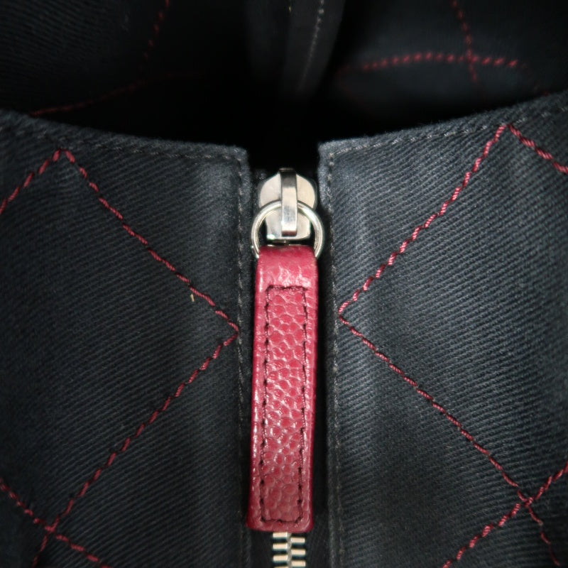 CHANEL Wild Stitch Caviar Leather Tote Bag Red Dark Silver-Tone Hardware