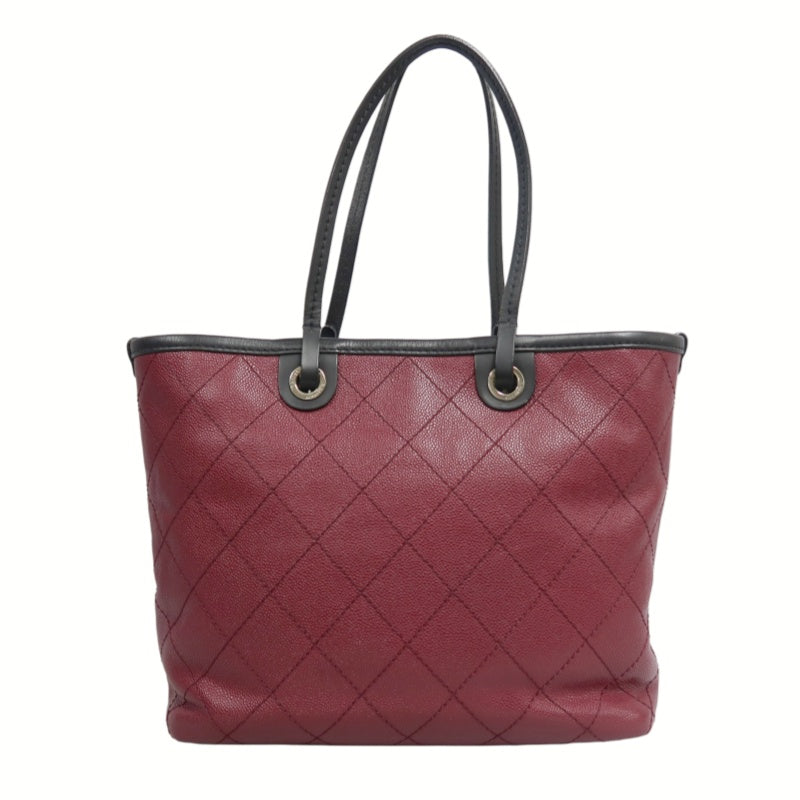 CHANEL Wild Stitch Caviar Leather Tote Bag Red Dark Silver-Tone Hardware