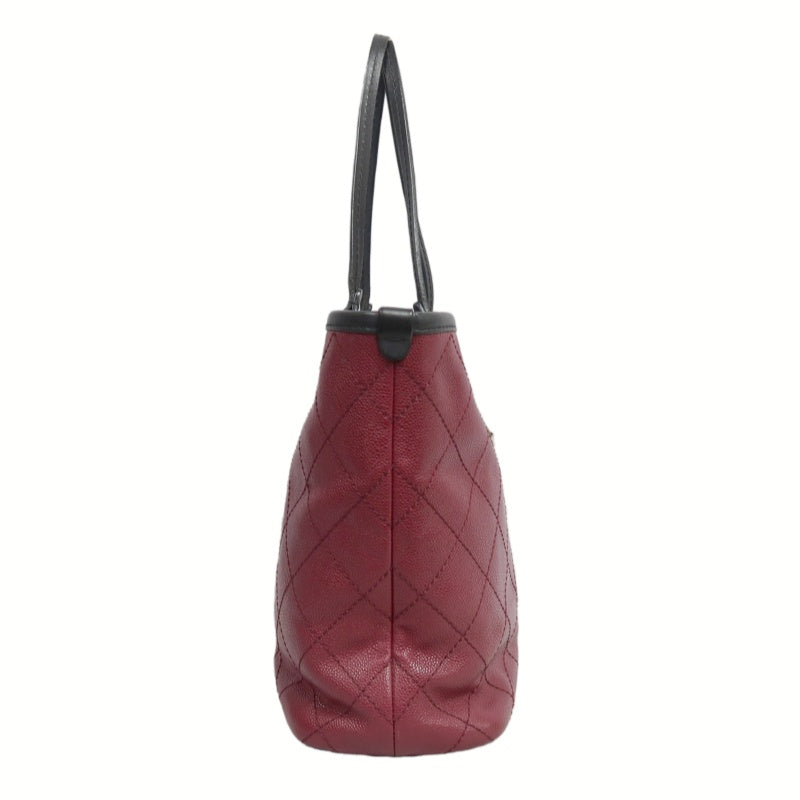 CHANEL Wild Stitch Caviar Leather Tote Bag Red Dark Silver-Tone Hardware