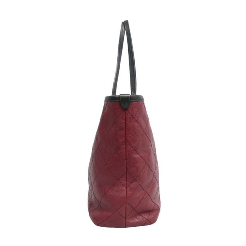 CHANEL Wild Stitch Caviar Leather Tote Bag Red Dark Silver-Tone Hardware