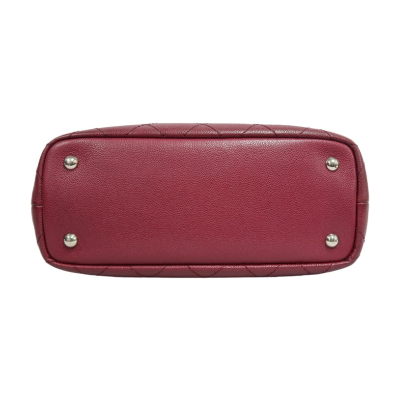 CHANEL Wild Stitch Caviar Leather Tote Bag Red Dark Silver-Tone Hardware