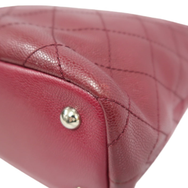 CHANEL Wild Stitch Caviar Leather Tote Bag Red Dark Silver-Tone Hardware