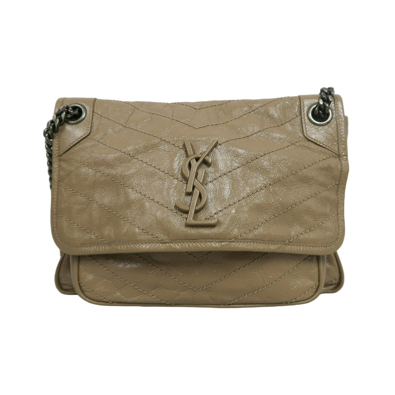 YVES SAINT LAURENT NIKI Shoulder Bag Beige Dark Silver-Tone Hardware