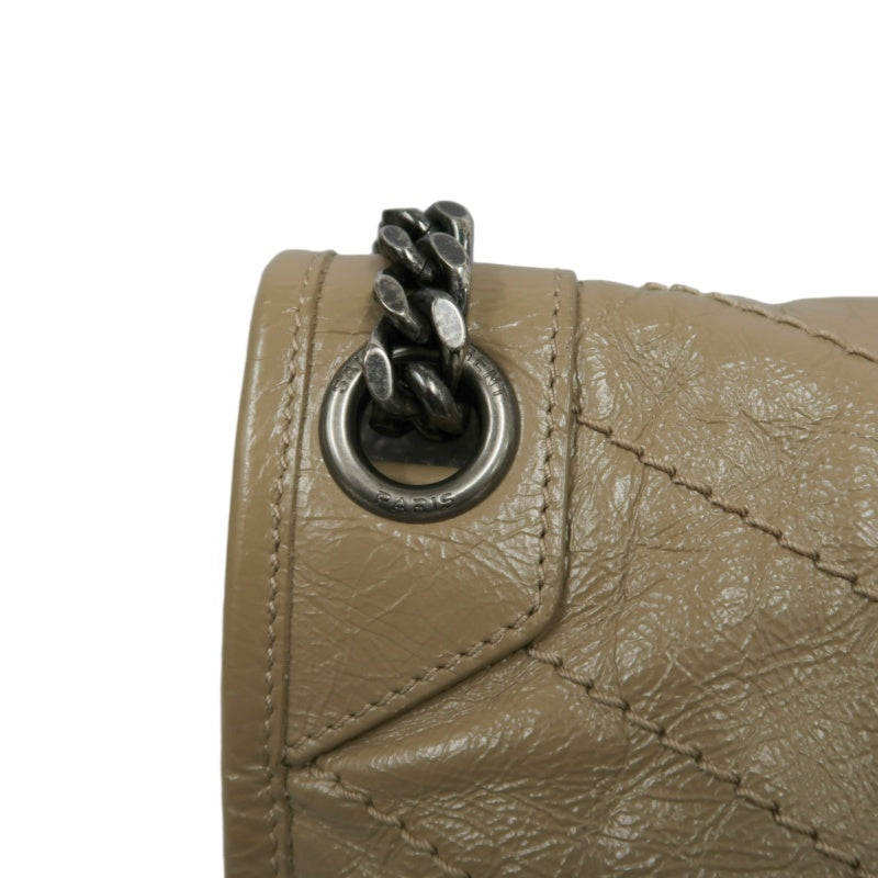 YVES SAINT LAURENT NIKI Shoulder Bag Beige Dark Silver-Tone Hardware