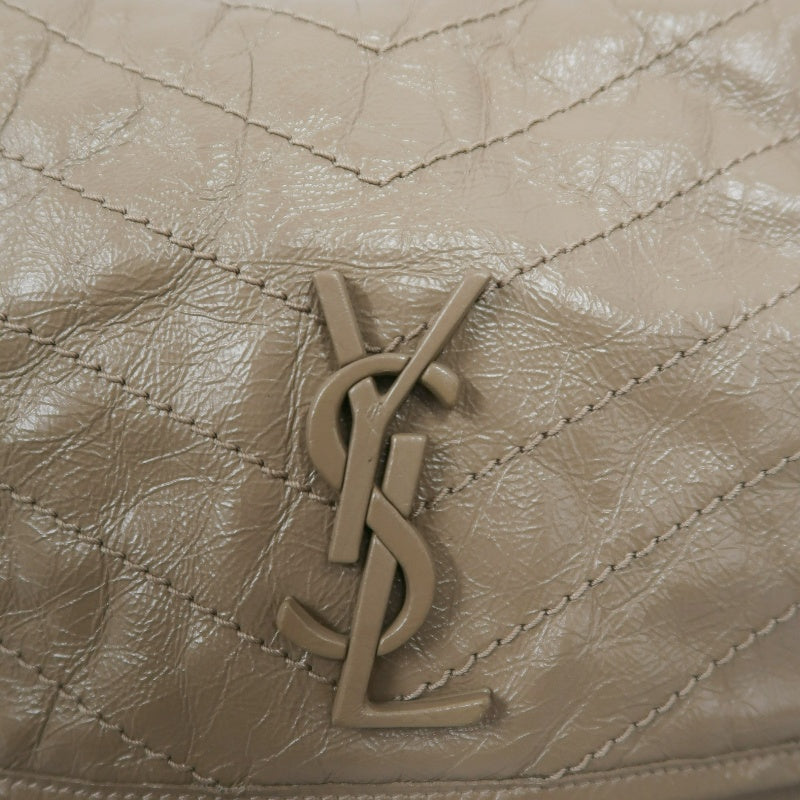 YVES SAINT LAURENT NIKI Shoulder Bag Beige Dark Silver-Tone Hardware
