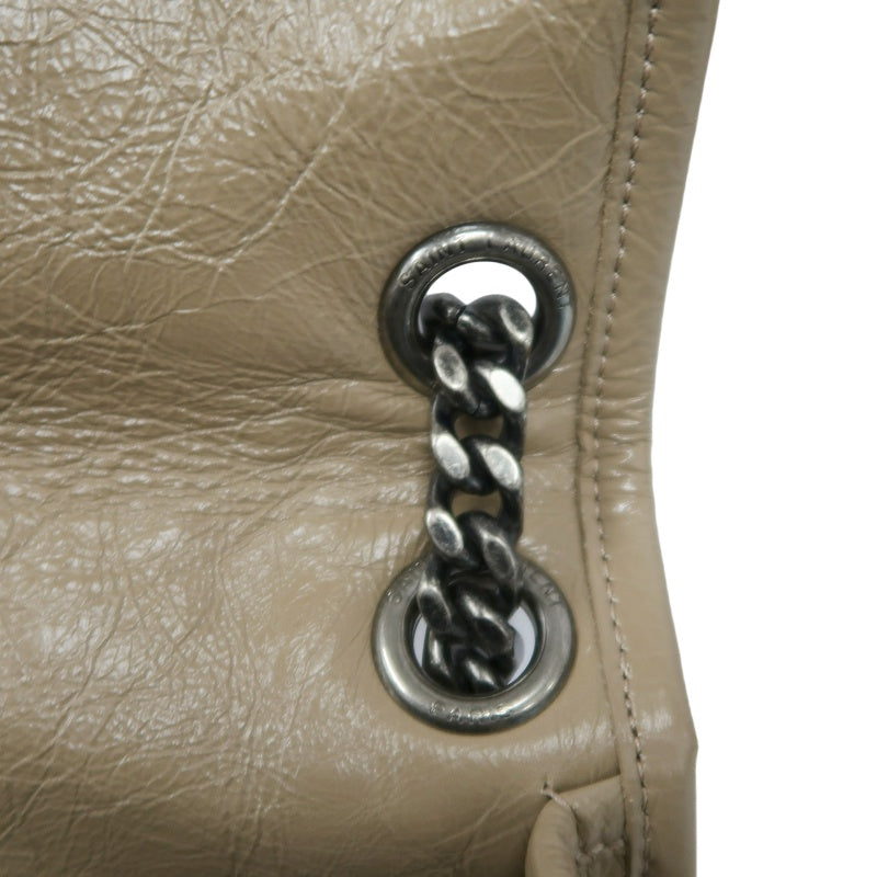 YVES SAINT LAURENT NIKI Shoulder Bag Beige Dark Silver-Tone Hardware
