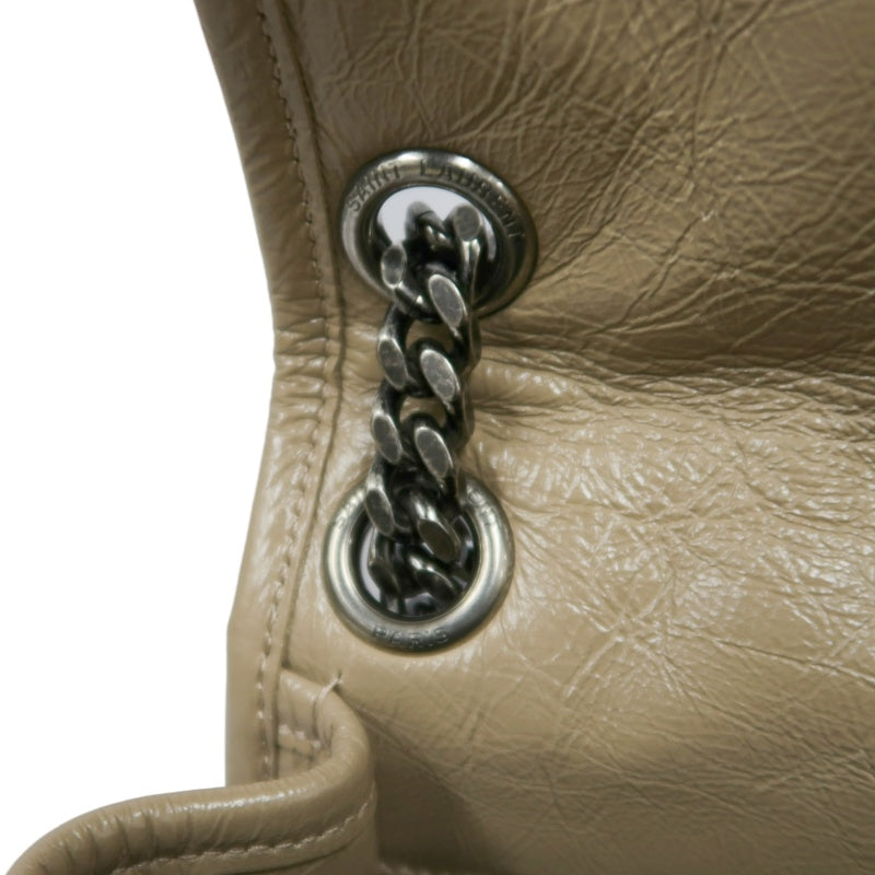 YVES SAINT LAURENT NIKI Shoulder Bag Beige Dark Silver-Tone Hardware
